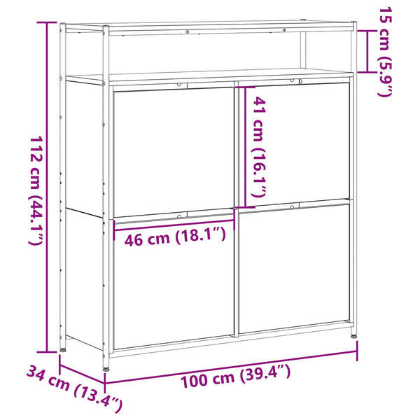 vidaXL Meuble à chaussures avec étagère Noir aspect chêne 100 x 34 x 112 cm