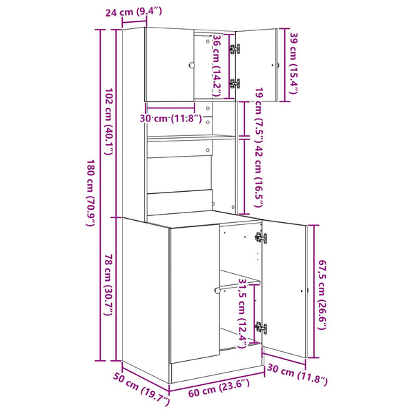 Küchenbuffet 2er Set Schwarz Eiche 180 cm