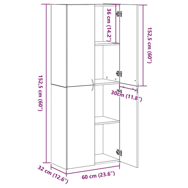 Büroschrank Schwarz Eichenoptik, 60cm