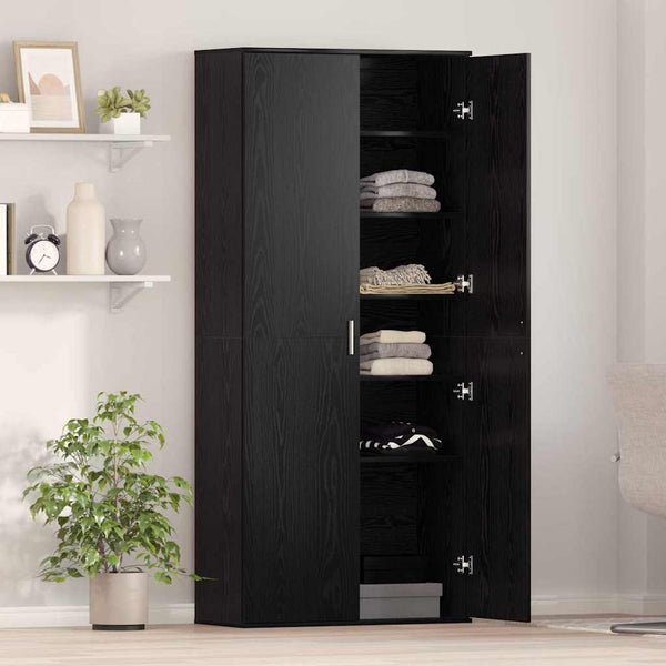 vidaXL Bahut haut noir aspect chêne 80 x 35 x 180 cm Bois d'ingénierie