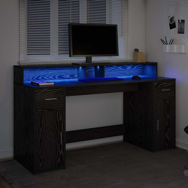 Schreibtisch Schwarze Eiche 160 cm mit LED