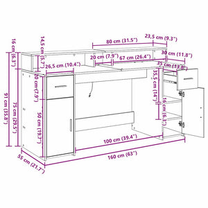 Schreibtisch Schwarze Eiche 160 cm mit LED