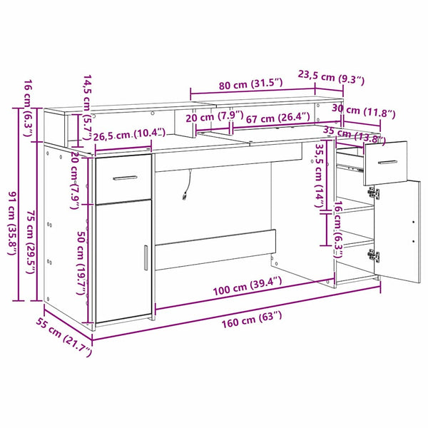 Schreibtisch Schwarze Eiche 160 cm mit LED