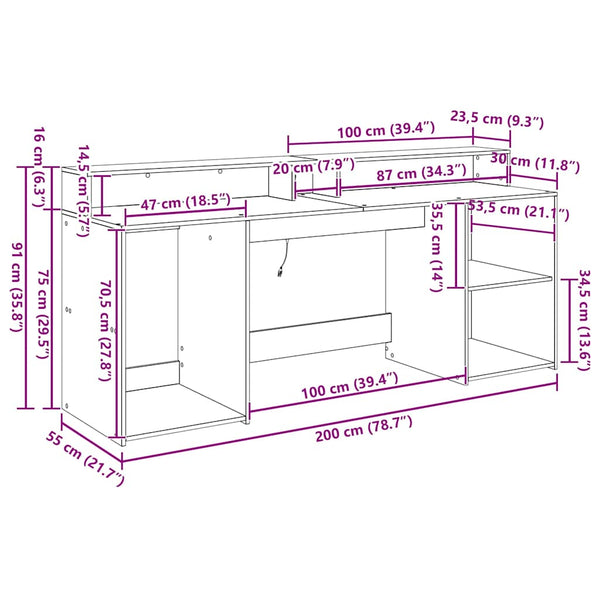Schreibtisch Schwarze Eiche 200 cm