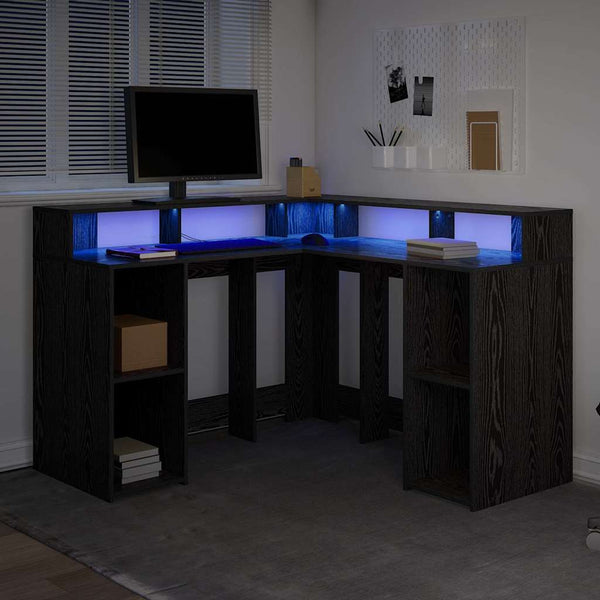 Schreibtisch mit Regal, Schwarz Eiche, 130x130 cm