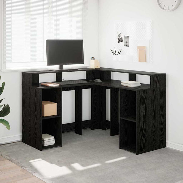 Schreibtisch mit Regal, Schwarz Eiche, 130x130 cm