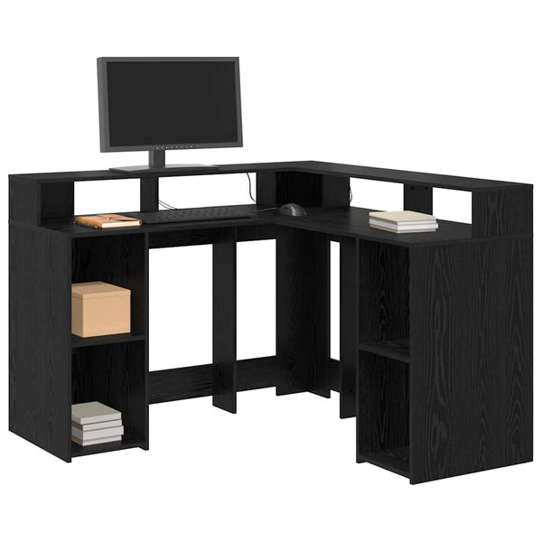 Schreibtisch mit Regal, Schwarz Eiche, 130x130 cm