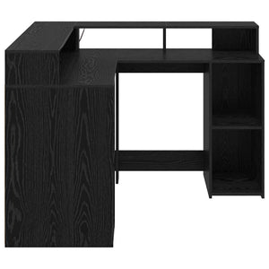 Schreibtisch mit Regal, Schwarz Eiche, 130x130 cm