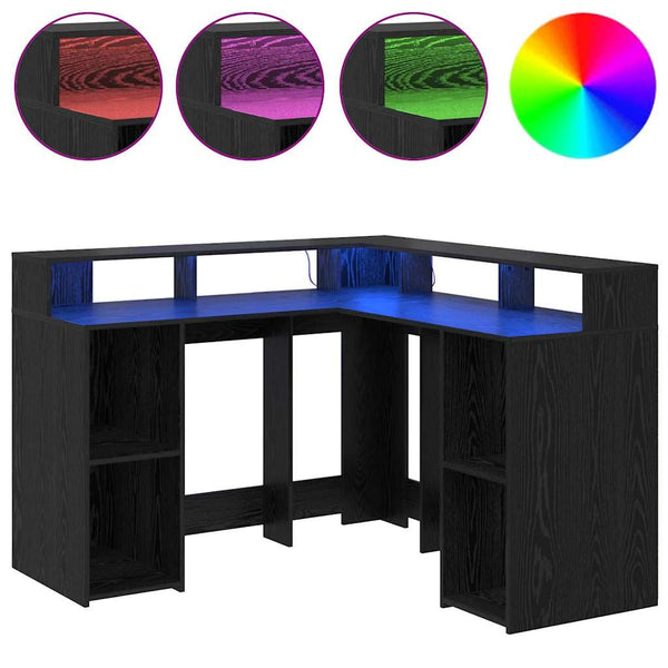 Schreibtisch mit Regal, Schwarz Eiche, 130x130 cm