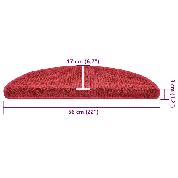 vidaXL Tapis de marches 30 pcs 56x17x3 cm Rouge Semi-circulaire