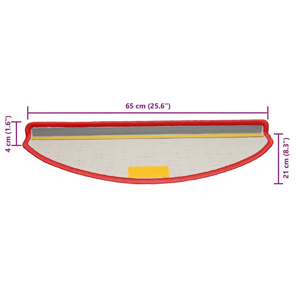 Rote Treppenmatten Halbrund 65x21 cm, 30er Set