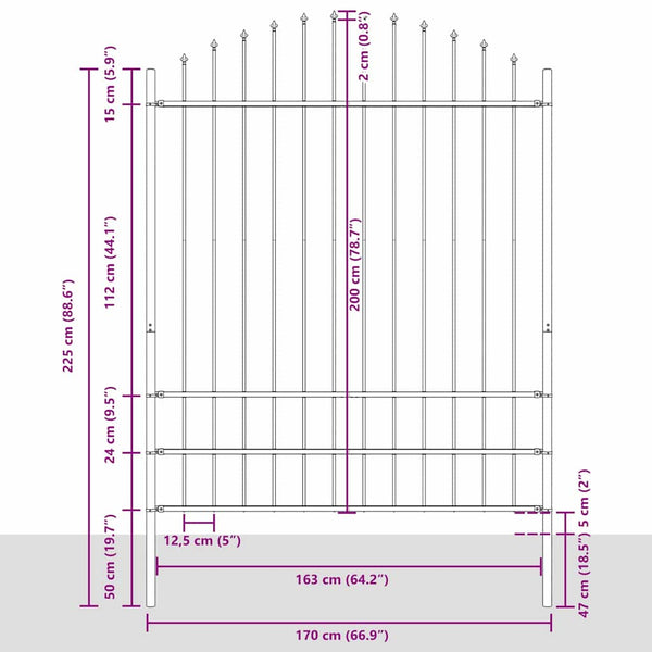 Gartenzaun 3er Set Grau Stahl 170x225cm