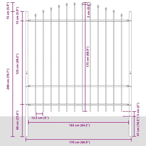 vidaXL Clôture de jardin 7 pcs Gris 170 x 215 cm Acier enduit de poudre