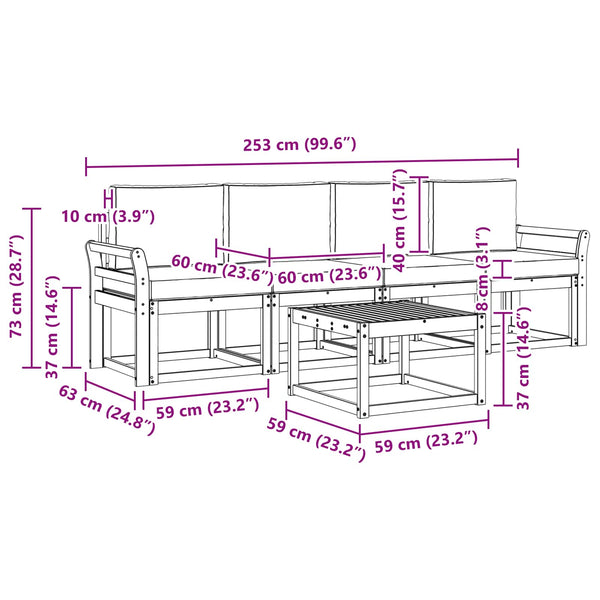 5-teilige Outdoor-Sofagarnitur Akazie