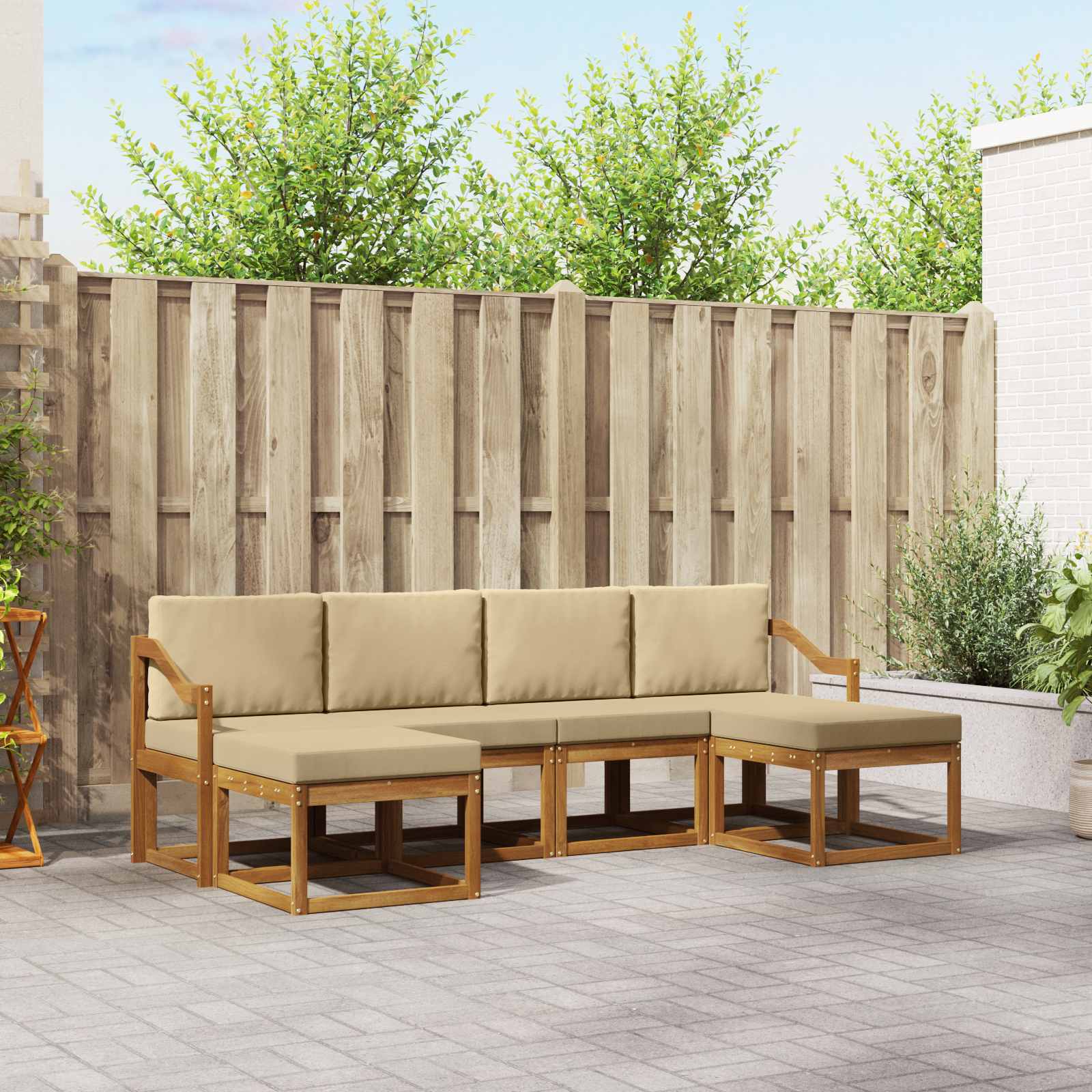 6-teilige Outdoor Sofagarnitur Holzwerkstoff Natur Beige