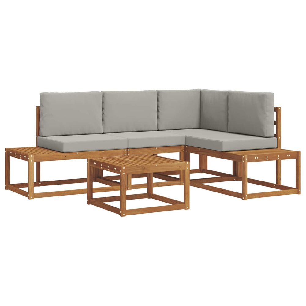 vidaXL 5-Piece Outdoor Sofa Set with Cushions Natural and Light Grey
