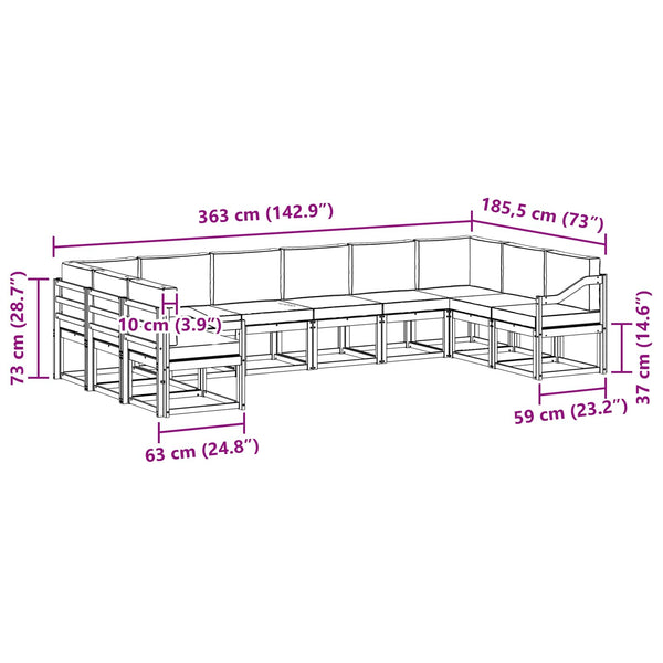 Outdoor Sofagarnitur mit Kissen, 10-teilig
