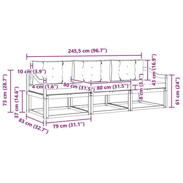 Outdoor Sofa Set mit Kissen, 3-teilig