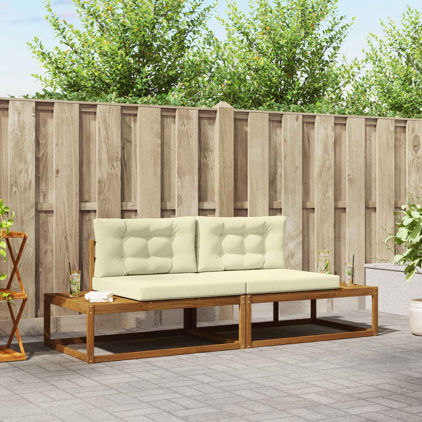 Outdoor Sofa Set mit Kissen, Natur/Creme