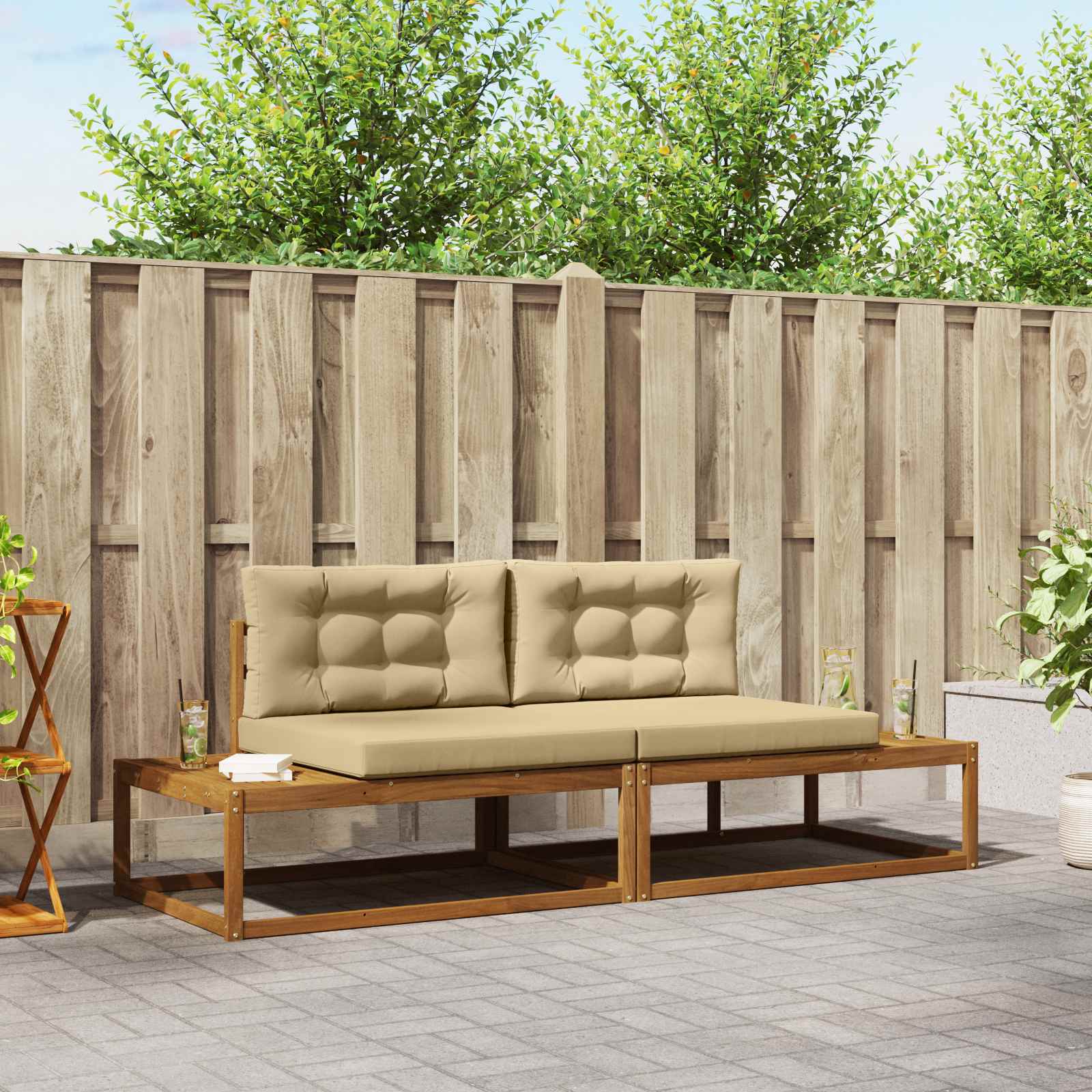 Outdoor Sofa Set mit Kissen, Natur/Beige