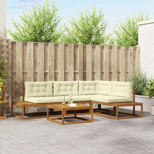 vidaXL Salon de jardin 5 pcs Naturel et crème