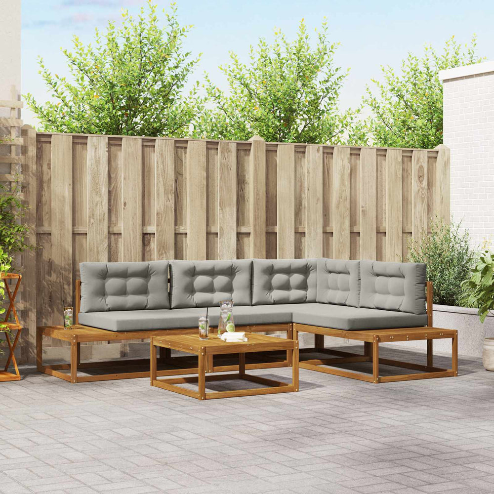 vidaXL Outdoor Sofa Set 5 Pieces Natural and Light Grey
