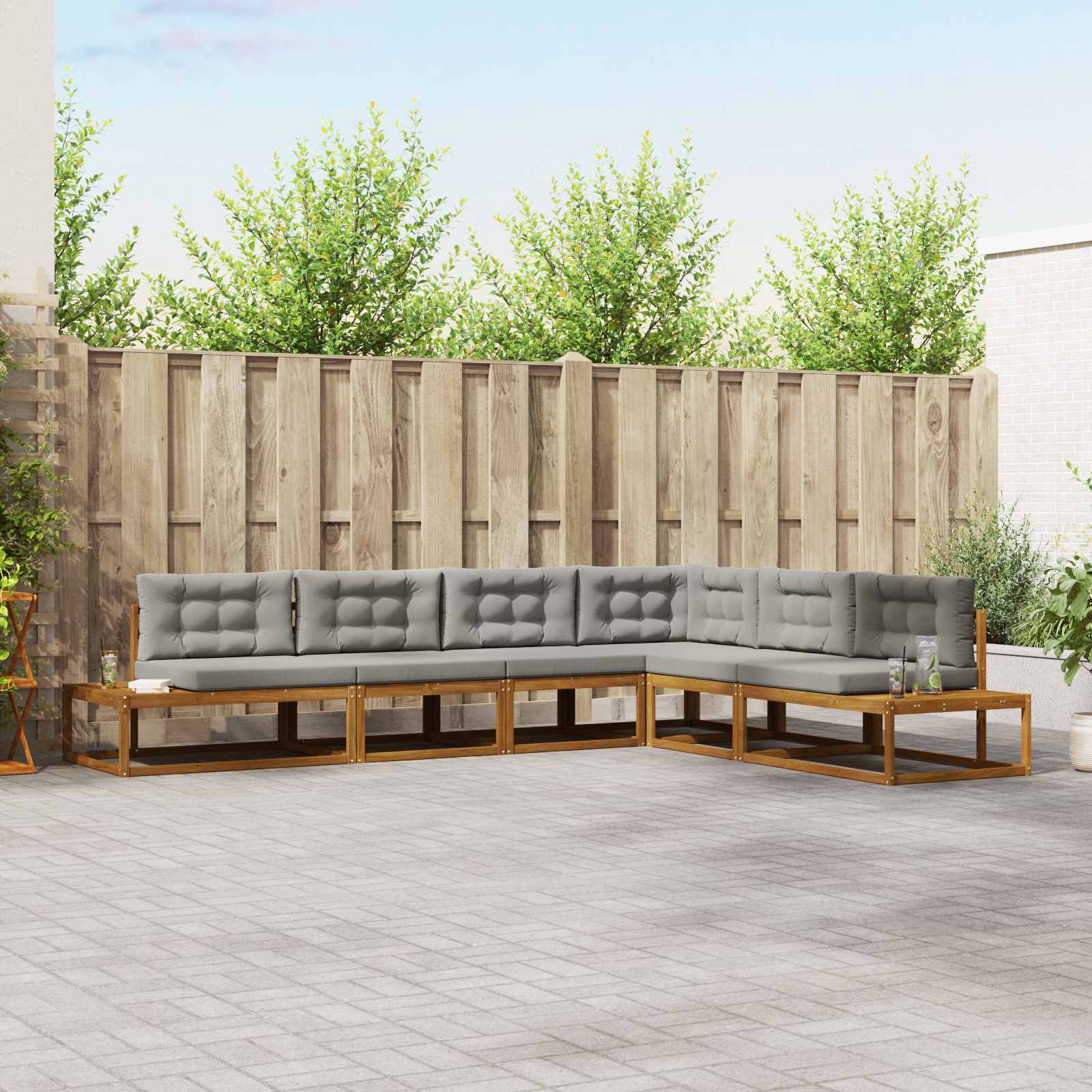 vidaXL 6-Piece Outdoor Sofa Set Natural and Light Grey