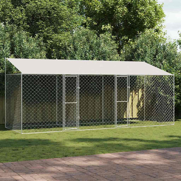 Hundekäfig mit Dach, Silber, 600x200x256cm