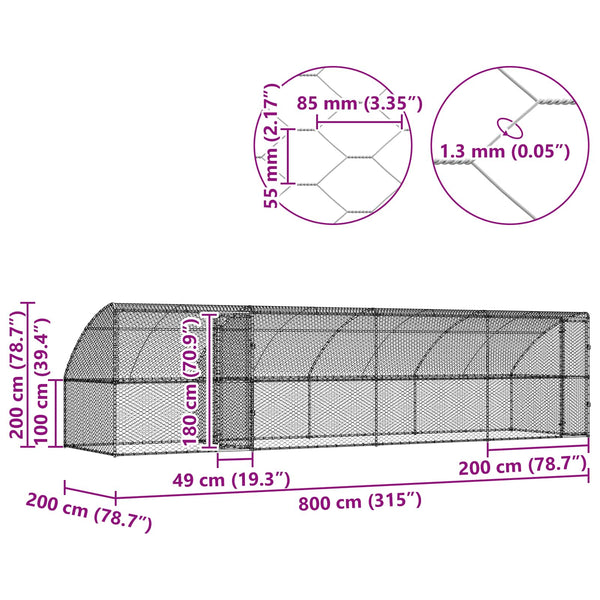 Hundekäfig 8x2x2m Verzinkt
