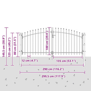 Doppeltor Grau Stahl 300x150cm mit Schloss