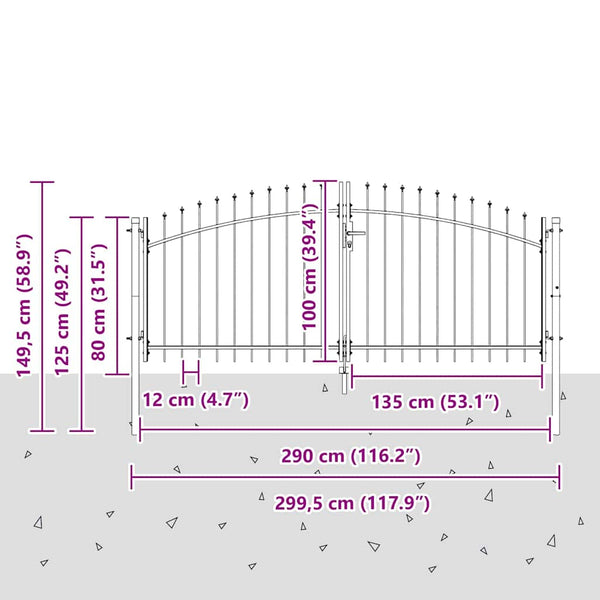 Doppeltor Grau Stahl 300x150cm mit Schloss