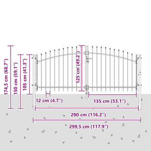 Doppeltor Grau Stahl 299,5x174,5cm mit Schloss