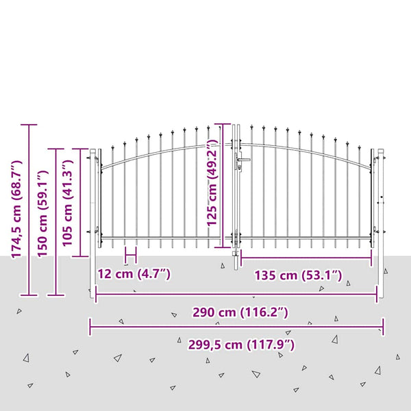 Doppeltor Grau Stahl 299,5x174,5cm mit Schloss