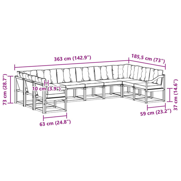 Outdoor Sofagarnitur mit Kissen, 10-teilig