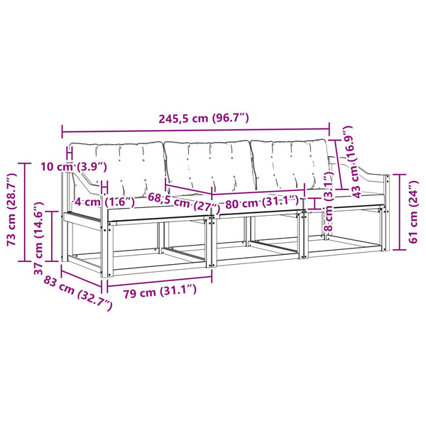 Outdoor Sofagarnitur mit Kissen, 3-teilig