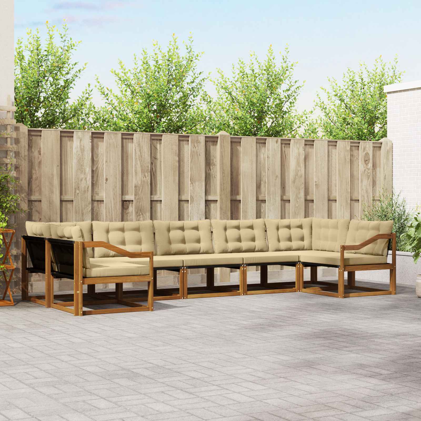 Outdoor Sofagarnitur mit Kissen, Natur/Beige, 7-teilig