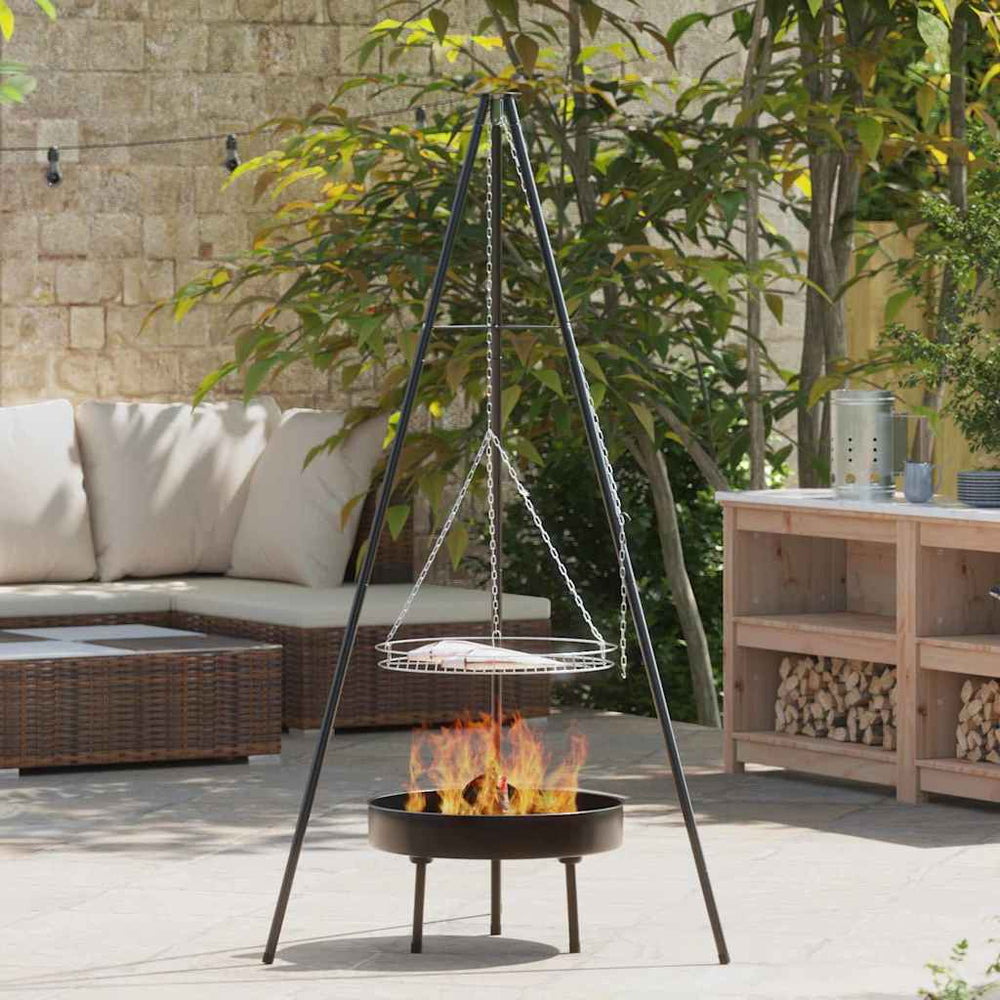 vidaXL Trépied de Feu de Camp 3 pcs Noir Acier