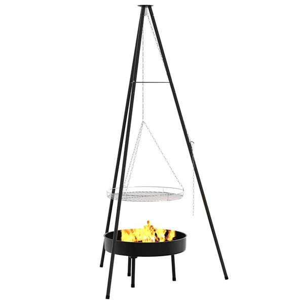 Lagerfeuer Stativ 3-teilig Schwarz Stahl