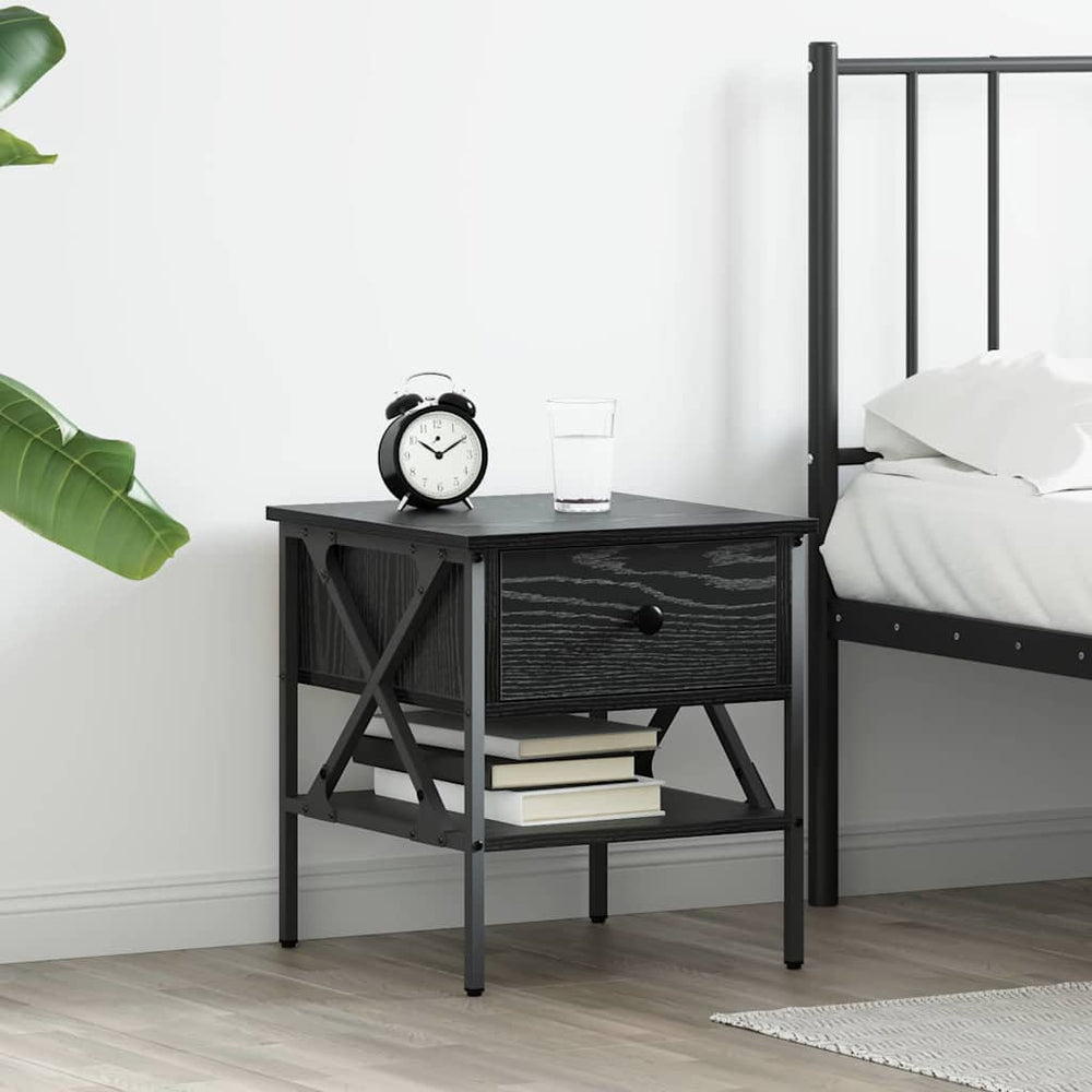 vidaXL Nightstand with Drawers Black Oak Look 40 x 42 x 45 cm
