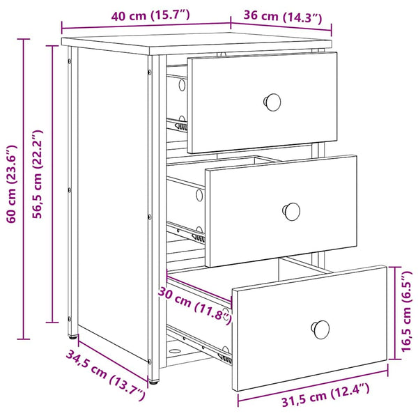 vidaXL Table de chevet marron 40 x 36 x 60 cm bois de récupération massif