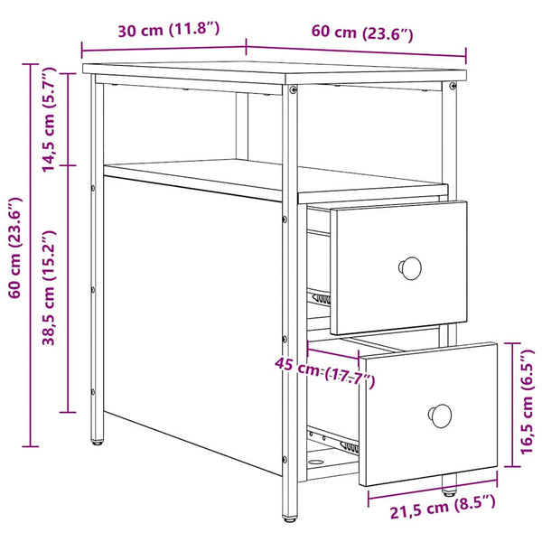 Schwarzer Nachttisch Eichenoptik 60cm