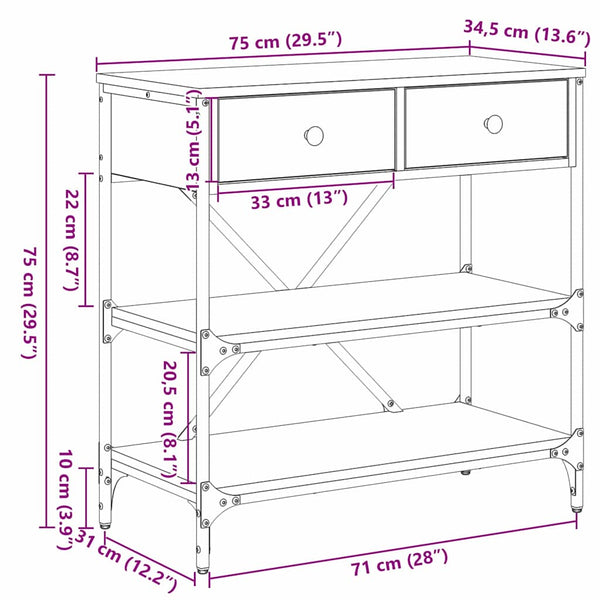 Schwarzer Konsolentisch Eichen-Optik 75 cm