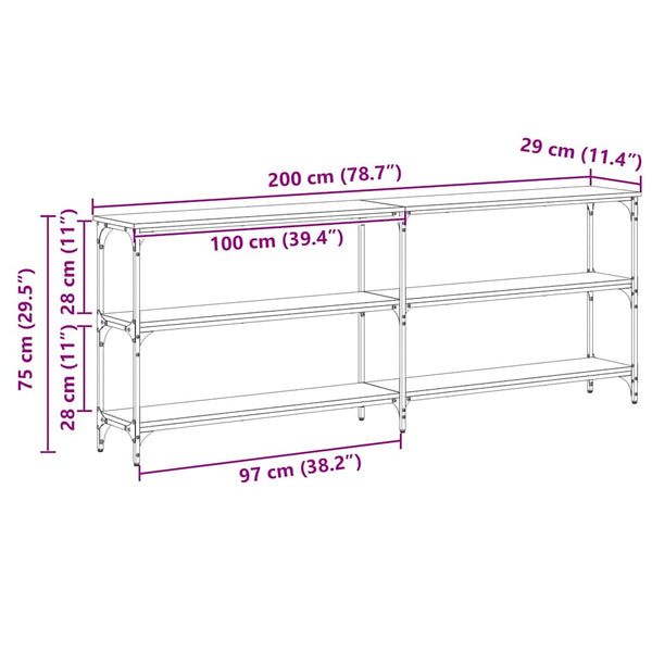 Konsolentisch Altholz 200cm mit Metallrahmen