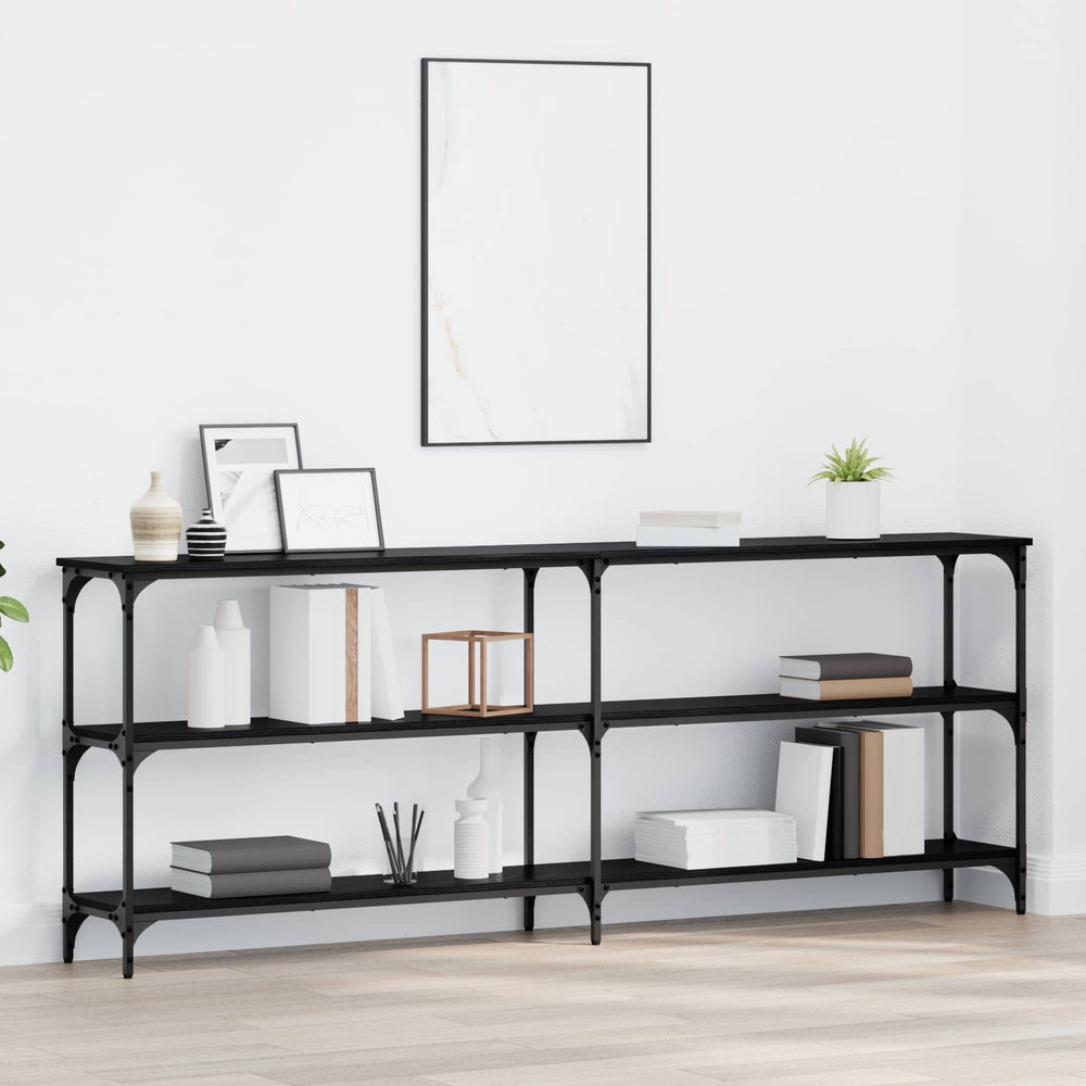 vidaXL Table console noir aspect chêne 200 x 29 x 75 cm