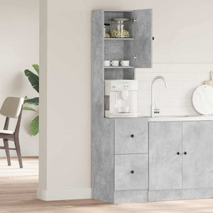 Grauer Küchenschrank mit Regal, 180 cm hoch