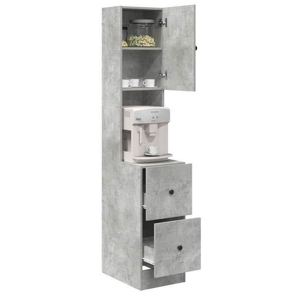 Grauer Küchenschrank mit Regal, 180 cm hoch