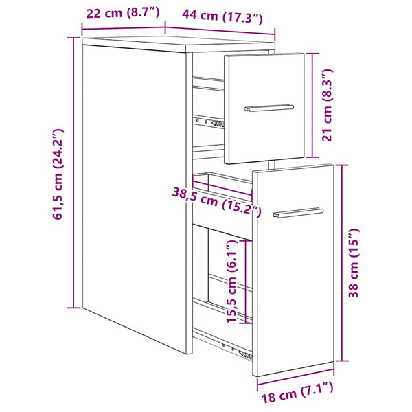 vidaXL Ensemble de meubles de salle de bain noir aspect chêne 22 x 44 x 61,5 cm