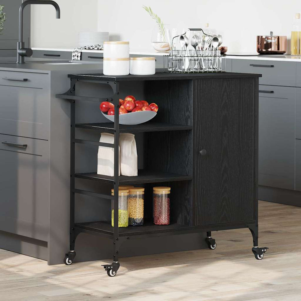 Küchenwagen Schwarz Eichenoptik 87,5 cm