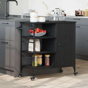 Küchenwagen Schwarz Eichenoptik 87,5 cm
