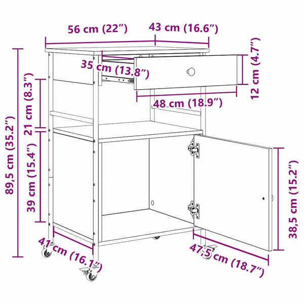 Küchenwagen Altholz 56x43x89,5 cm